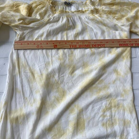 Earthbound NWT Women's Shoulder Tunic Dress Yellow Tie Die Bell Sleeves -sz S - Picture 6 of 8
